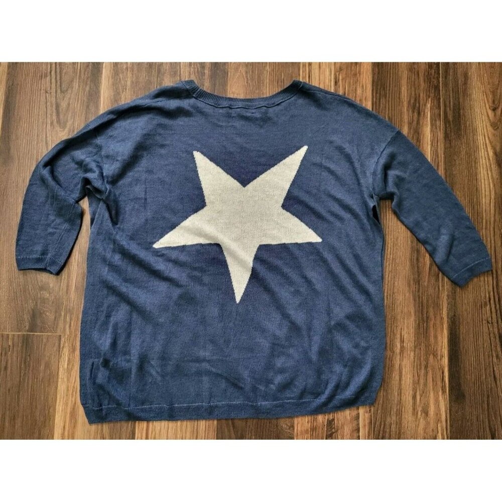 360 Sweater Italian Yarn 100% Linen Blue Star Sweater Side Slits Sz S